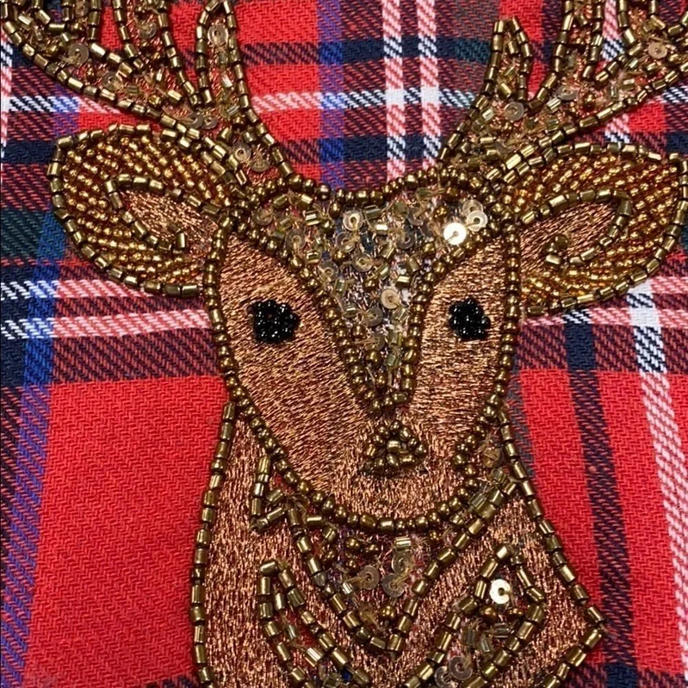 TWO’S Company Plaid Sequin Deer Cosmetic Bag NEW